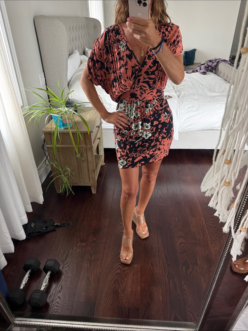 Akiko Coral and Black Floral Mini Dress